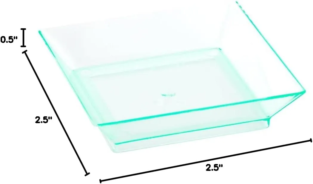 Restaurantware 2.5 x 2.5 Inch Mini Tasting Plates 100 Disposable Square Plastic Plates - Durable Stylish Seagreen Plastic Hors D'oeuvre Serving Plates For Desserts Or Appetizers At Parties
