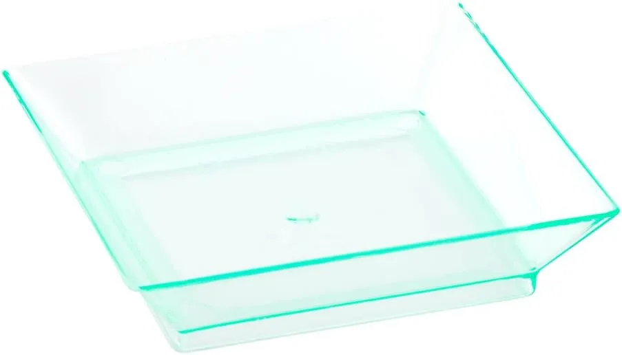 Restaurantware 2.5 x 2.5 Inch Mini Tasting Plates 100 Disposable Square Plastic Plates - Durable Stylish Seagreen Plastic Hors D'oeuvre Serving Plates For Desserts Or Appetizers At Parties