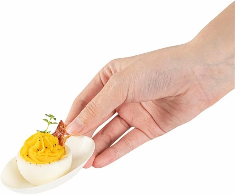 Restaurantware Pulp Safe No PFAS Added 3.2 x 2.1 Inch Tasting Dishes 100 Disposable Dishes - Home Compostable Microwavable And Freezable White Bagasse Food Dishes Egg Shape For Appetizers