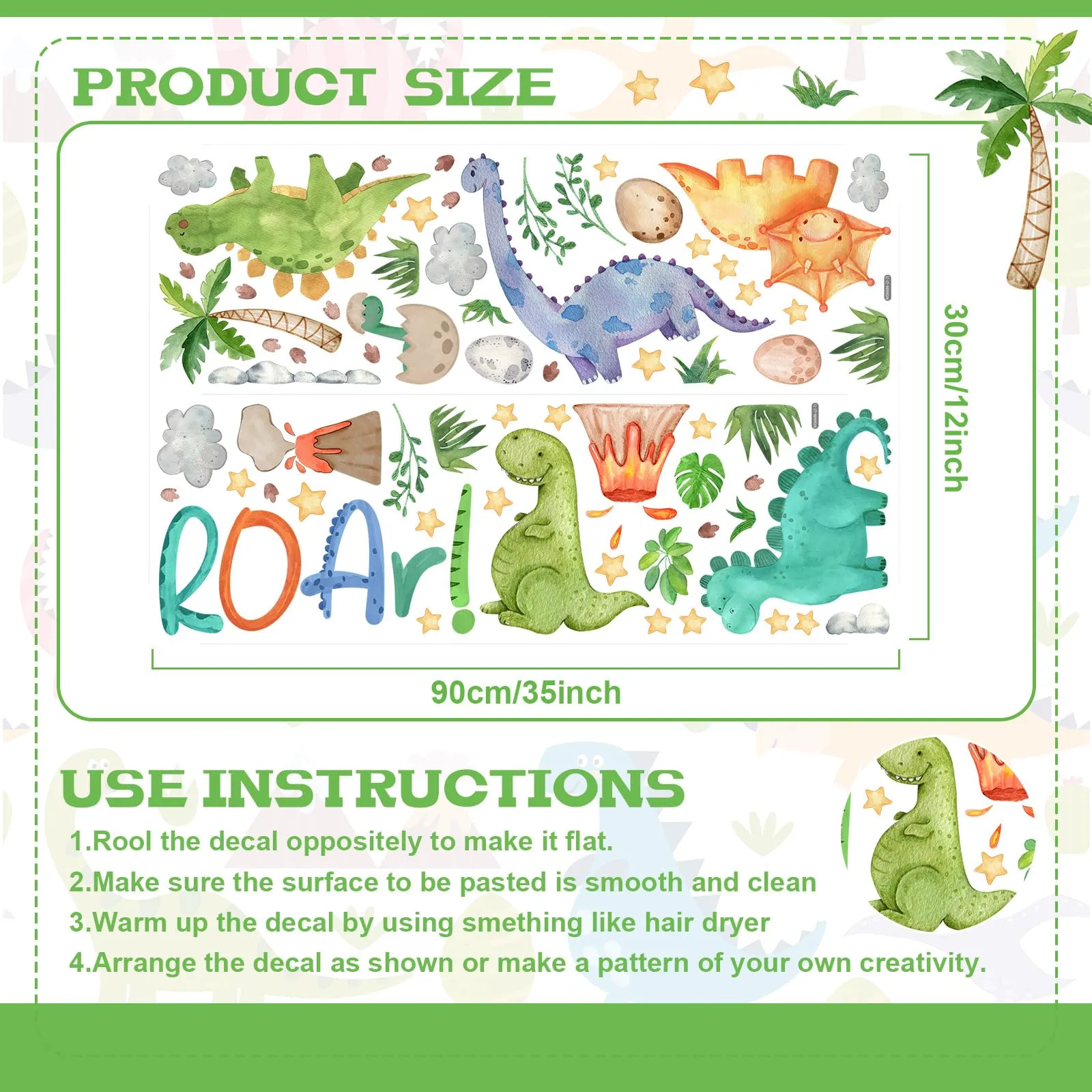Resurhang Dinosaur Wall Decals Tree Dino Wall Stickers Large Boho Wall Decals Home Decorations for Baby Nursery Boys Girls Bedroom Playroom Kindergarten Daycare Classroom Wall Art Decor(Lovely)