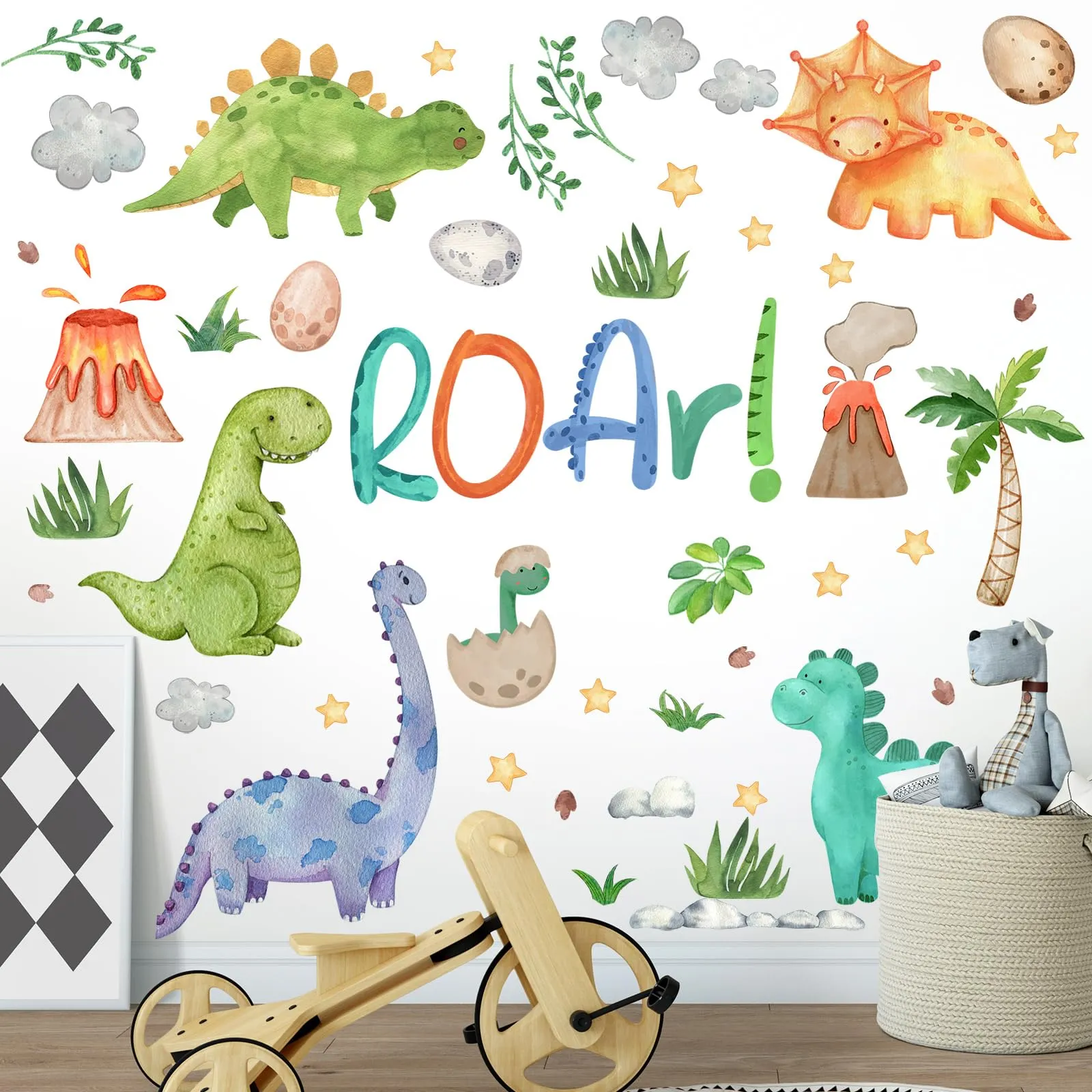 Resurhang Dinosaur Wall Decals Tree Dino Wall Stickers Large Boho Wall Decals Home Decorations for Baby Nursery Boys Girls Bedroom Playroom Kindergarten Daycare Classroom Wall Art Decor(Lovely)