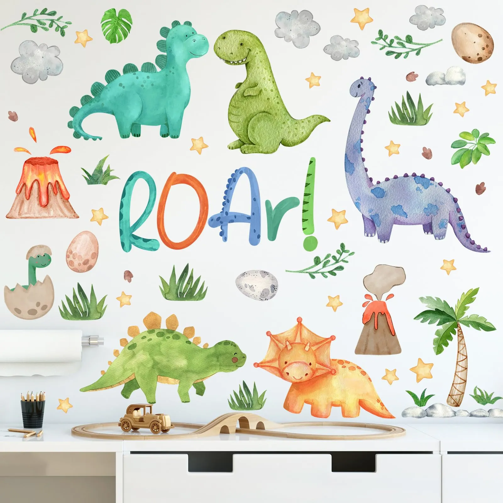 Resurhang Dinosaur Wall Decals Tree Dino Wall Stickers Large Boho Wall Decals Home Decorations for Baby Nursery Boys Girls Bedroom Playroom Kindergarten Daycare Classroom Wall Art Decor(Lovely)