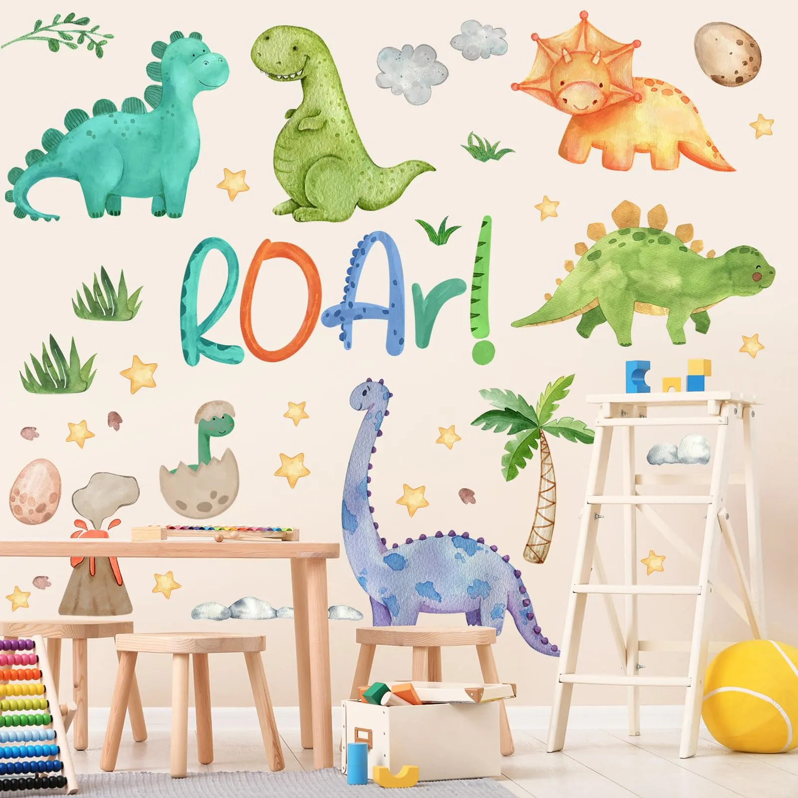 Resurhang Dinosaur Wall Decals Tree Dino Wall Stickers Large Boho Wall Decals Home Decorations for Baby Nursery Boys Girls Bedroom Playroom Kindergarten Daycare Classroom Wall Art Decor(Lovely)