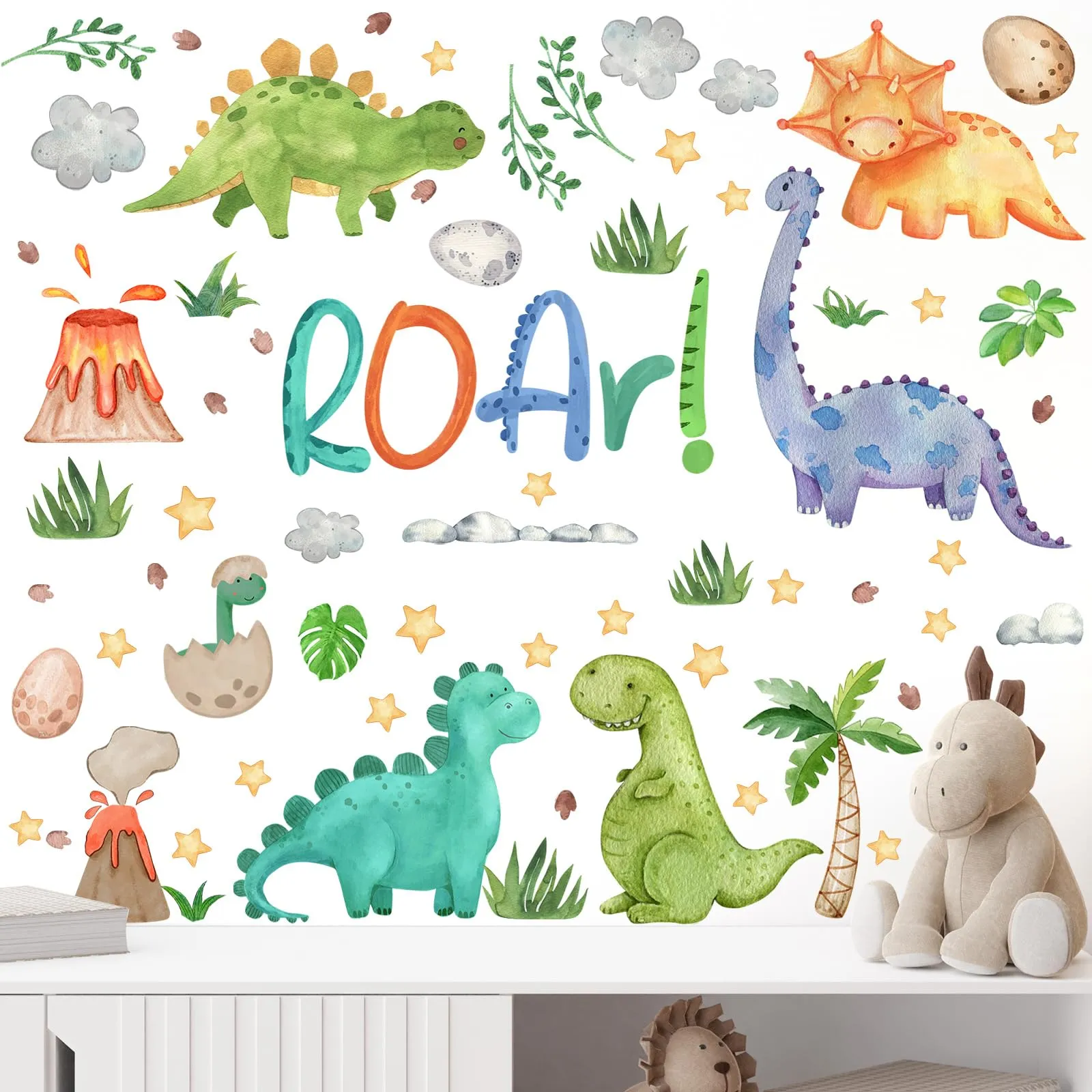 Resurhang Dinosaur Wall Decals Tree Dino Wall Stickers Large Boho Wall Decals Home Decorations for Baby Nursery Boys Girls Bedroom Playroom Kindergarten Daycare Classroom Wall Art Decor(Lovely)