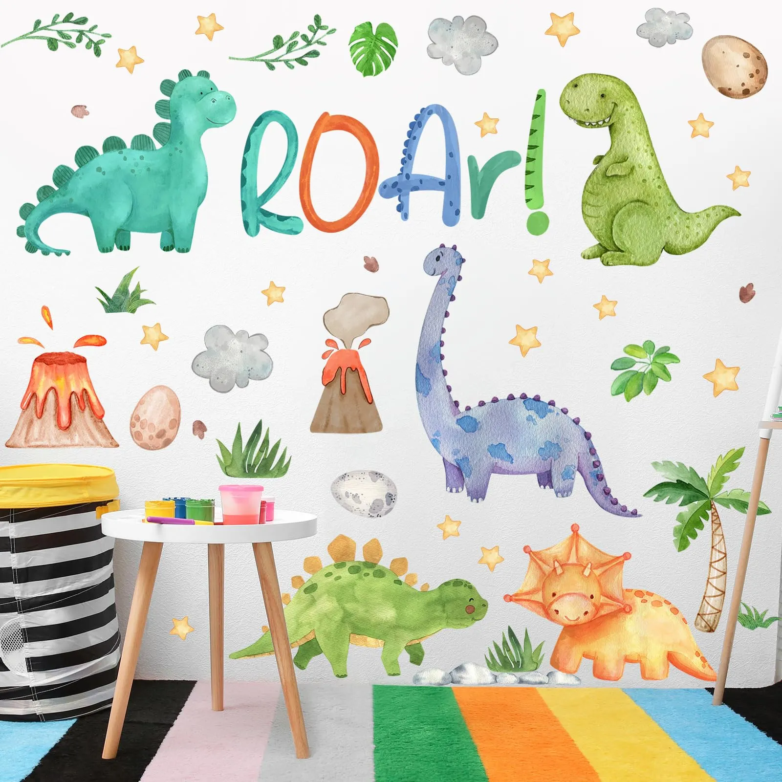 Resurhang Dinosaur Wall Decals Tree Dino Wall Stickers Large Boho Wall Decals Home Decorations for Baby Nursery Boys Girls Bedroom Playroom Kindergarten Daycare Classroom Wall Art Decor(Lovely)