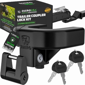 Rhino USA Trailer Hitch Lock Kit (for 2-5/16" Trailers) Heavy Duty Anti Theft Trailer Coupler Locks for RV, Camper, Trailer, Boat, Caravan - Reinforced Solid Steel Tow Lock for Trailer Tongue