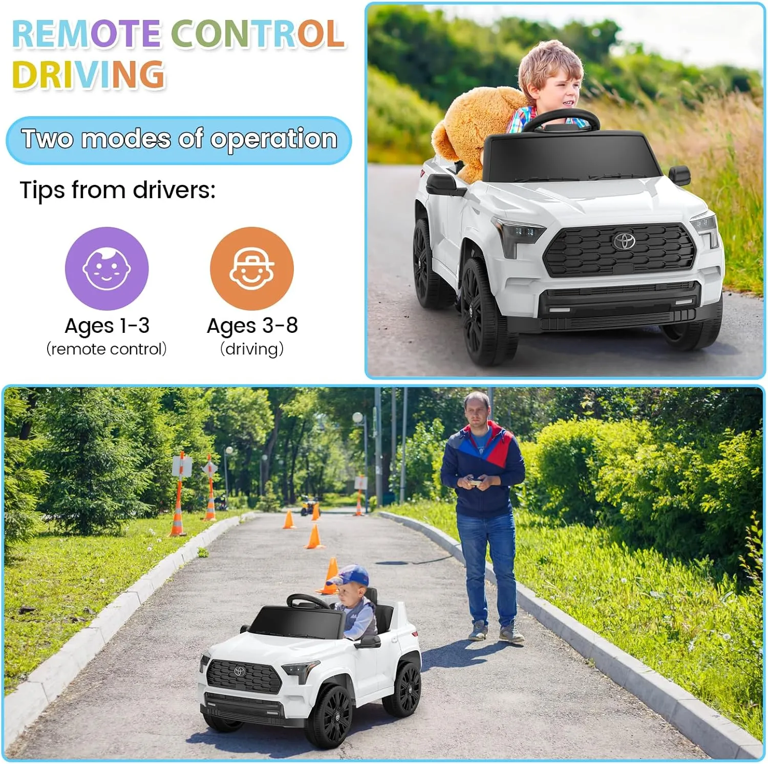 Ride Electric Car for Kids with Remote Control, 12V Battery Powered Licensed Toyota, Electric Vehicle Ride Toy with Spring Suspension, Led Lights, Music, 3 Speeds
