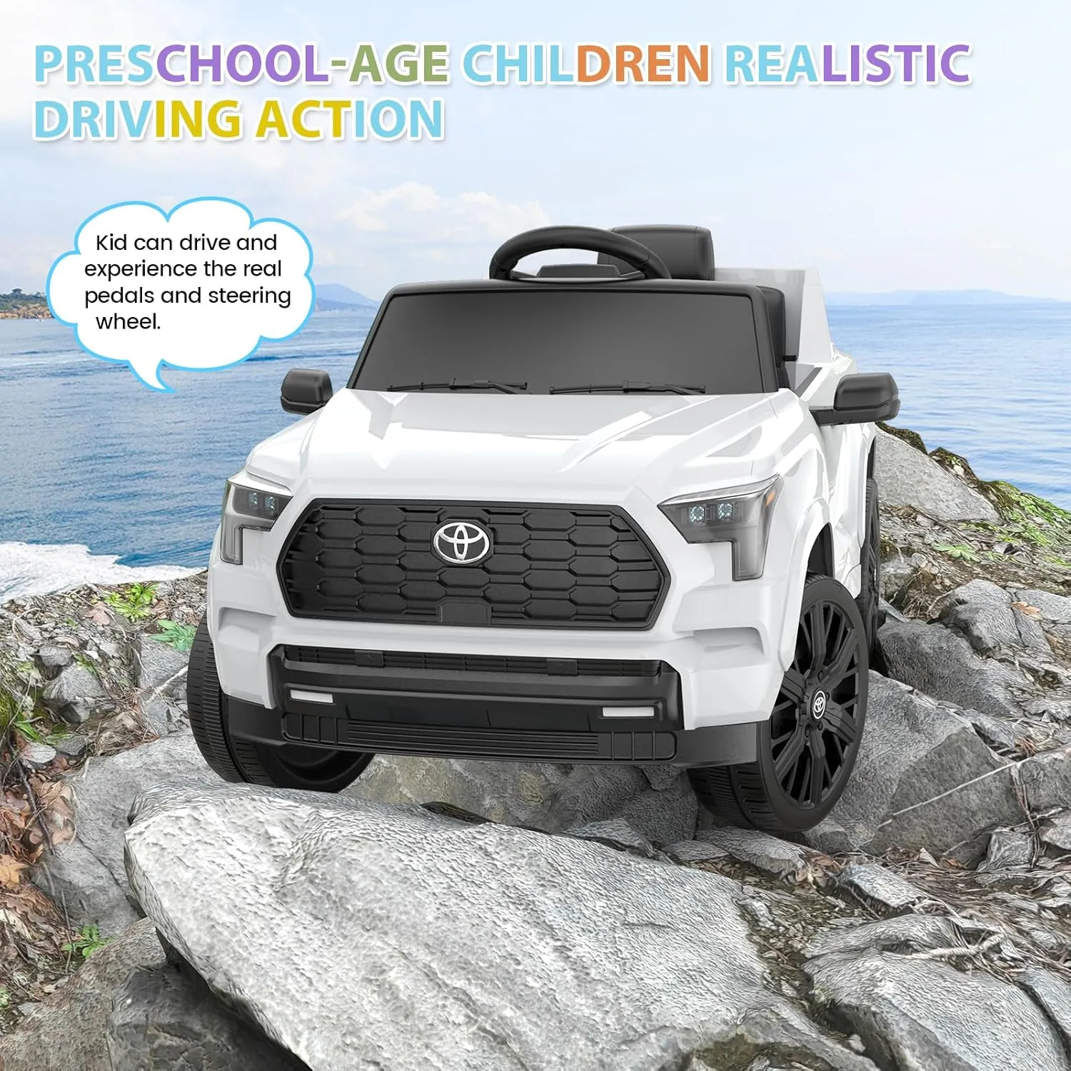 Ride Electric Car for Kids with Remote Control, 12V Battery Powered Licensed Toyota, Electric Vehicle Ride Toy with Spring Suspension, Led Lights, Music, 3 Speeds
