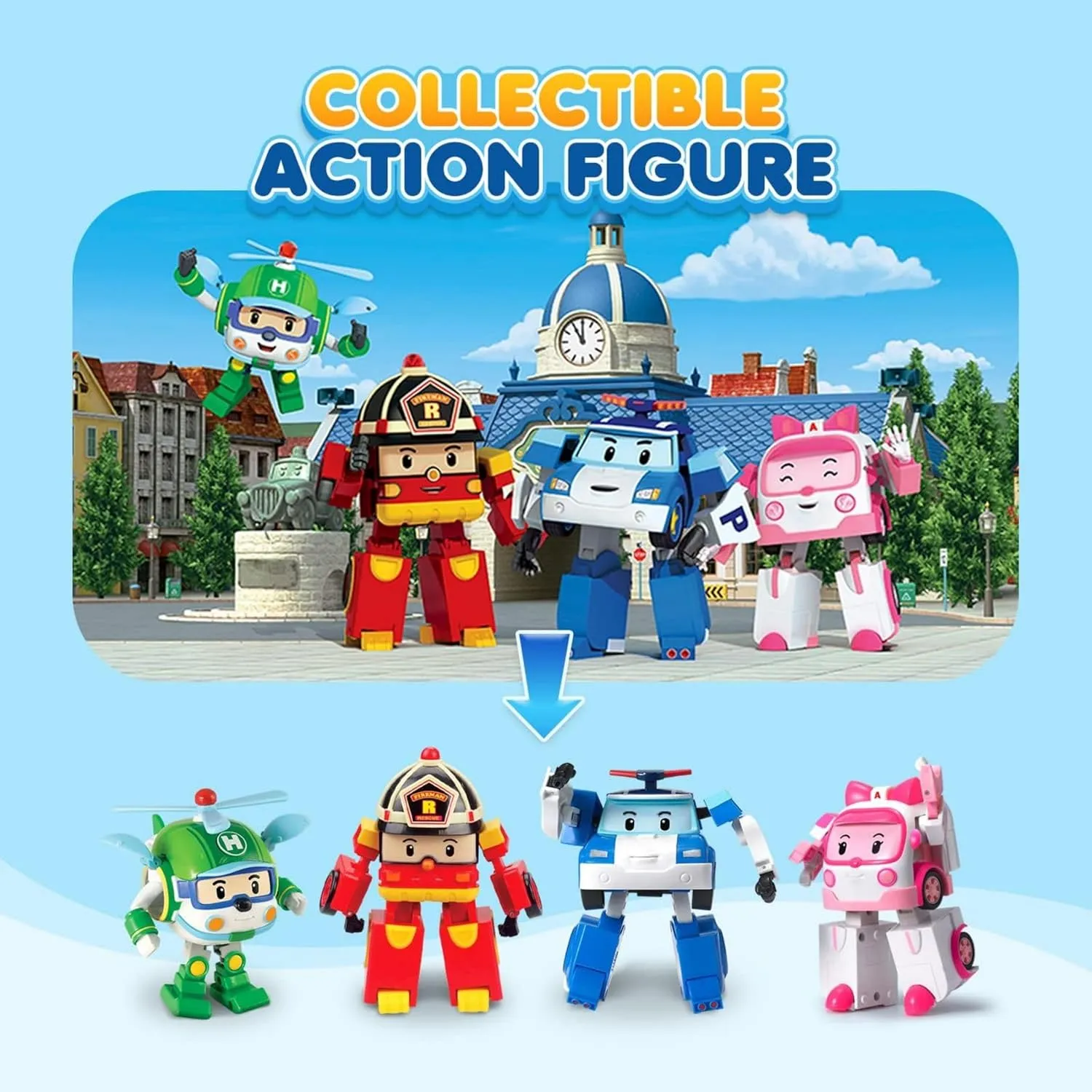 Robocar Poli 4" Transforming Robot - 4pcs Bundle (Poli, Roy, Amber, Helly) – Emergency Vehicle Action Figures | Rescue Team Playset Gift for Boys & Girls Ages 1–5
