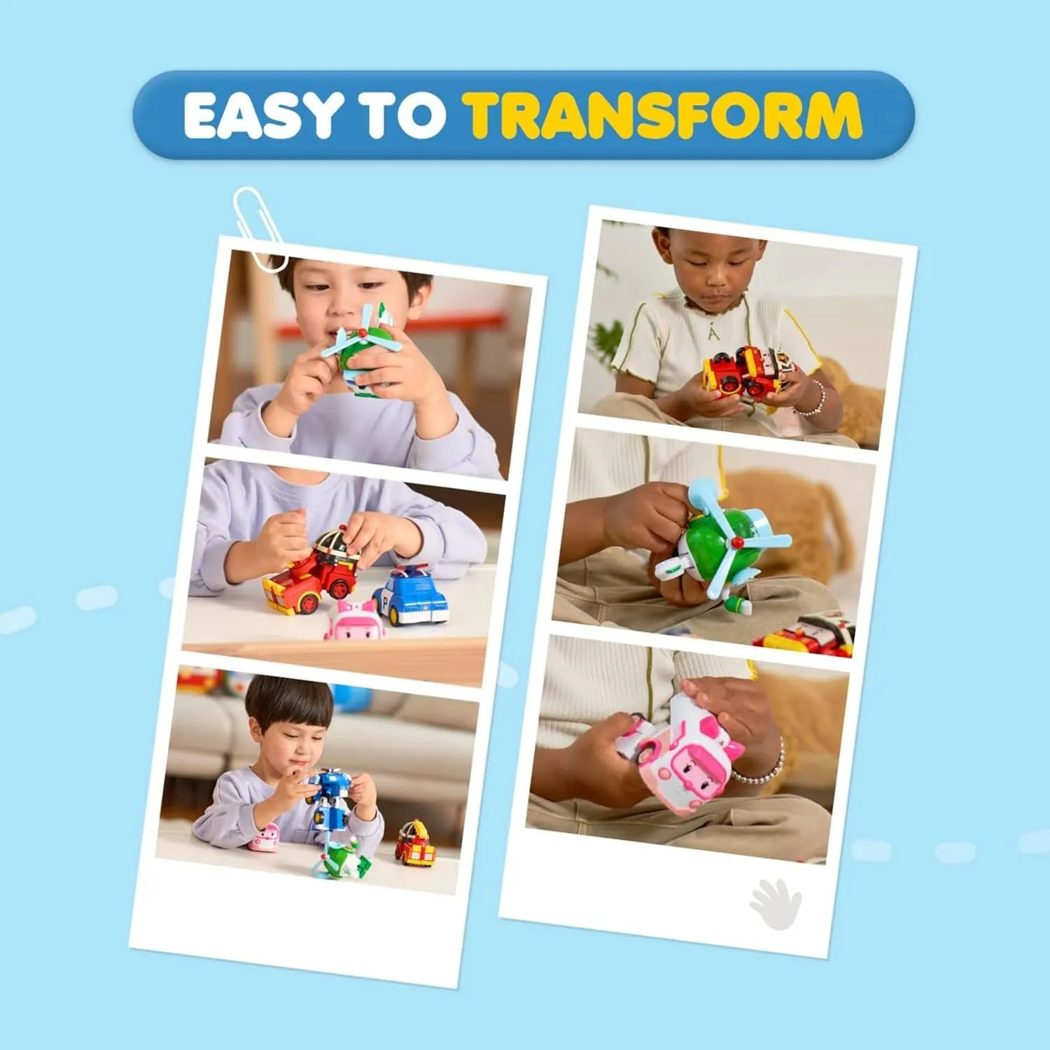 Robocar Poli 4" Transforming Robot - 4pcs Bundle (Poli, Roy, Amber, Helly) – Emergency Vehicle Action Figures | Rescue Team Playset Gift for Boys & Girls Ages 1–5