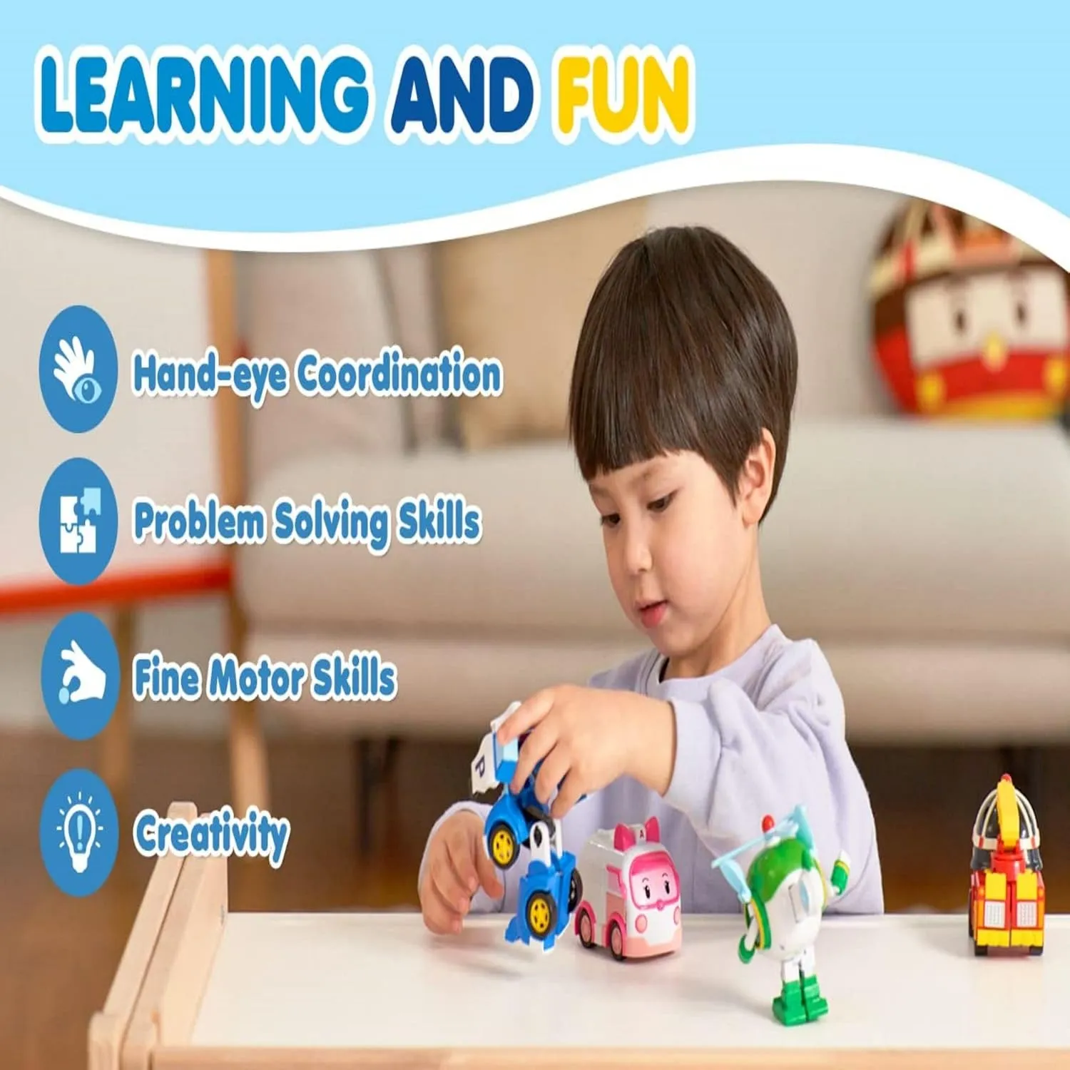 Robocar Poli 4" Transforming Robot - 4pcs Bundle (Poli, Roy, Amber, Helly) – Emergency Vehicle Action Figures | Rescue Team Playset Gift for Boys & Girls Ages 1–5
