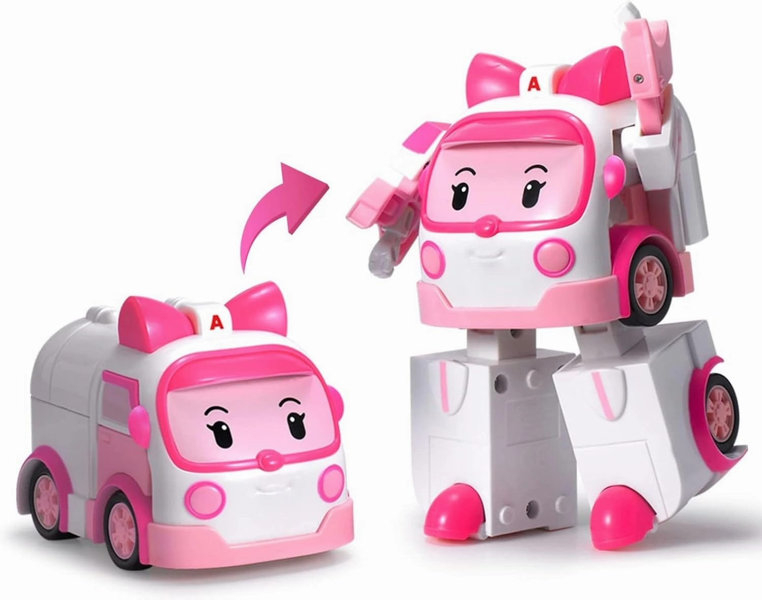 Robocar Poli 4" Transforming Robot - 2pcs Bundle (Poli, Amber) - Emergency Vehicle Action Figures | Rescue Car Playset Gift for Boys & Girls Ages 1–5