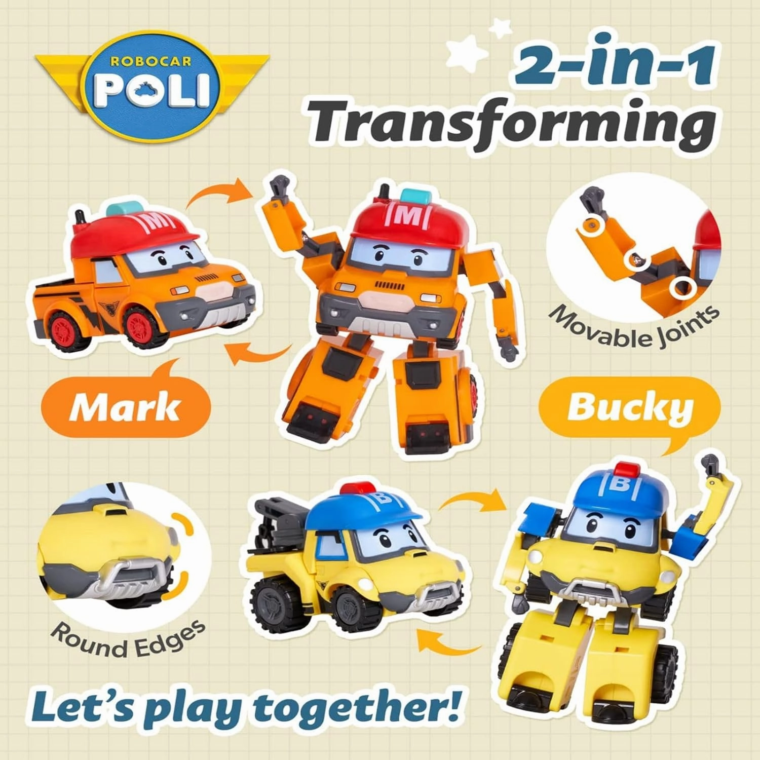 Robocar Poli 4" Transforming Robot Bucky – Emergency Vehicle Action Figures | Rescue Team Playset Gift for Boys & Girls Ages 1–5