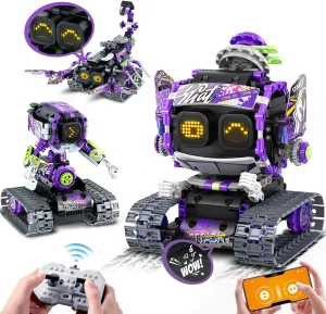 Robot Building Toy with LED Eyes & Sound, App Remote Controlled STEM Rechargeable Robotics Building Set 458 PCS, 3 in 1 RC Tech Building Block Kit Gift for Kids Boys Girls 6 7 8 9 10 11 12 