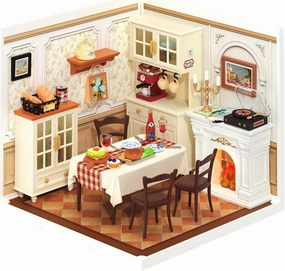 ROBOTIME Super Creator Toy Building Set DIY Miniature House Kit with LED Tiny Room Making Kit Expandable Plastic Craft Toy for Creative Play Home Decor Unique Hobby Gift (Warm Dining Room)