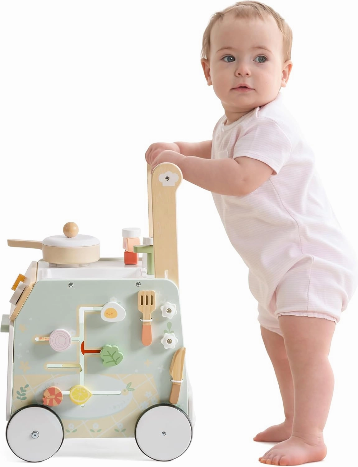 ROBUD Wooden Baby Push Walker, Learning Walking Toys, Adjustable Height Baby Walker with Decelerator, Montessori Toys for Babyaged 12 Months , WRP24