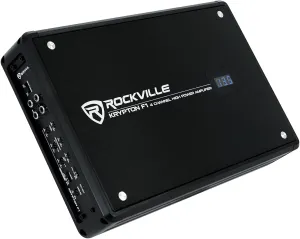 Rockville KRYPTON F1 1600W 4-Channel 2-Ohm Car Amplifier, Dyno-Certified, MOSFET, Adjustable Crossover, Remote Control, Perfect for Car Audio and Subs