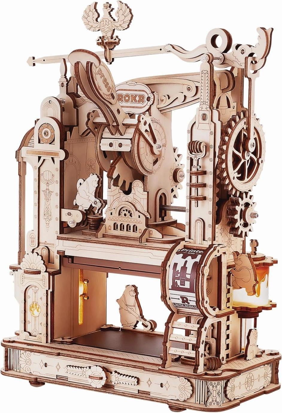 ROKR 3D Puzzle for Adults, Wooden Puzzles Classic Printing Press Model Building Kits, DIY Wood Crafts Cool Toys for Birthday, STEM Hobbies for Women Men (LK602)