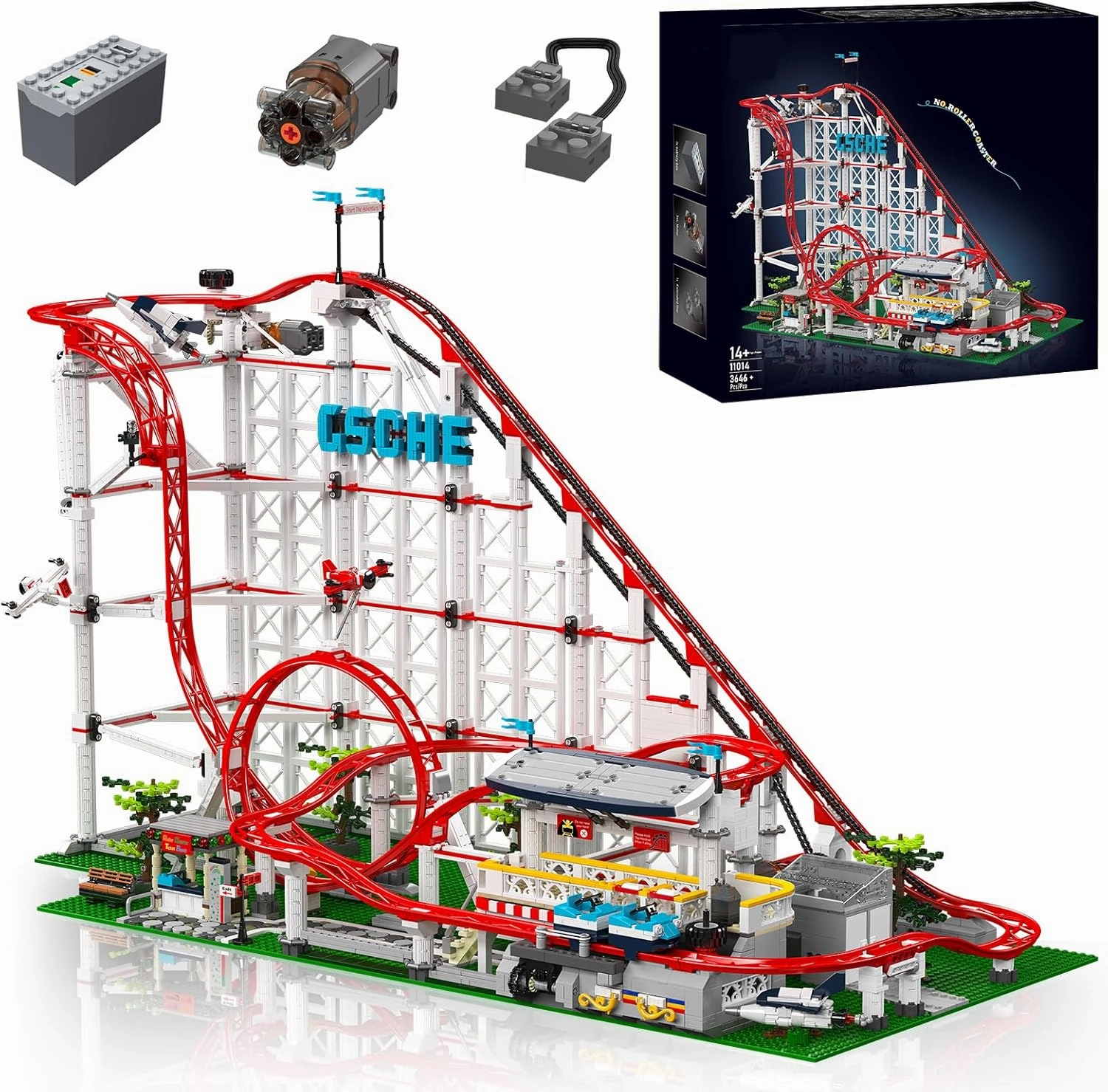 Roller-Coaster Building Set, Motorized Electric Train Track, City Amusement Park Model Toy for Boy Girl Ages 6 7 8 9 , Birthday Gifts for Adult Kid Teen, Theme Construction Collection 3646pcs