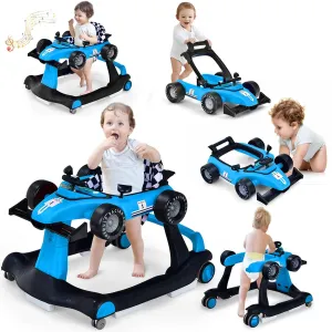S AFSTAR 5-in-1 Baby Walker, Foldable Activity Car Walker with Adjustable Height Seat and Speed, Noiseless Smooth Wheels, Music & Light, Anti-Rollover, for Boys Girls 6-18 Months