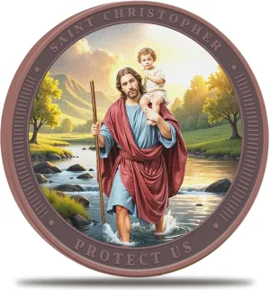 Saint Christopher Travel Prayer Challenge Coin – Atholic Travel Prayer Pocket Token – Patron Saint of Travelers Medallion, Inspirational Faith-Based Gift