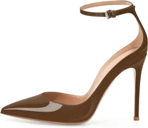SAMMITOP Women's 100mm High Heel Pumps with Ankle Strap Pointed Toe Party Dress Shoes