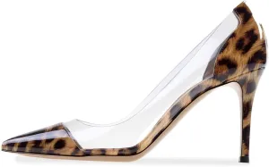 SAMMITOP Women's 80mm Pointed Toe Transparent Pumps Clear PVC High Heels Dress Shoes