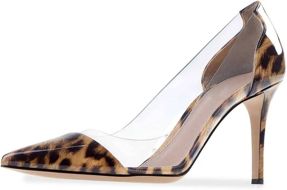 SAMMITOP Women's 80mm Pointed Toe Transparent Pumps Clear PVC High Heels Dress Shoes