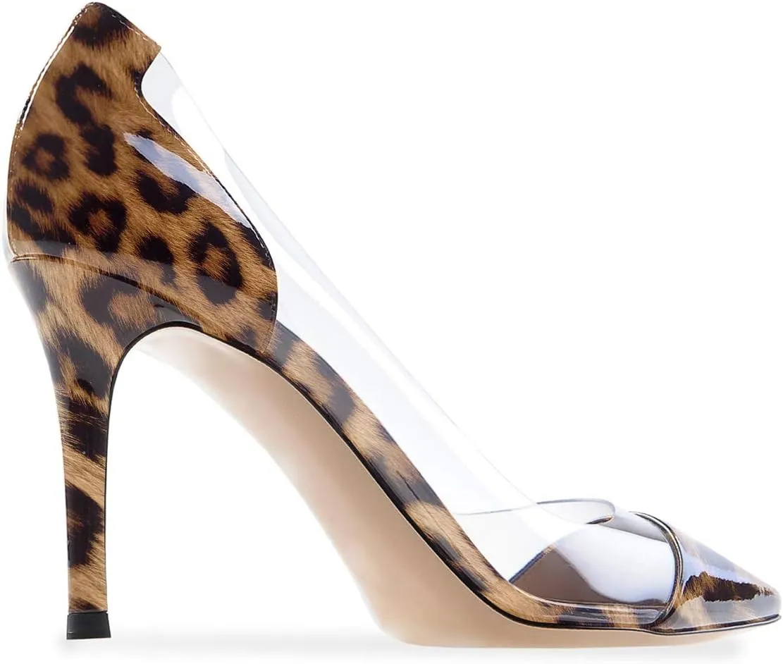 SAMMITOP Women's 80mm Pointed Toe Transparent Pumps Clear PVC High Heels Dress Shoes