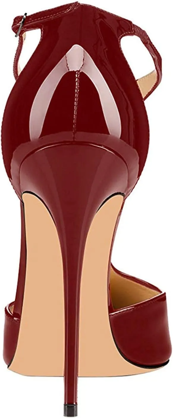 SAMMITOP Women's Pointed Toe High Heel Pumps T-Strap Dress Shoes 12cm Stilettos Heels