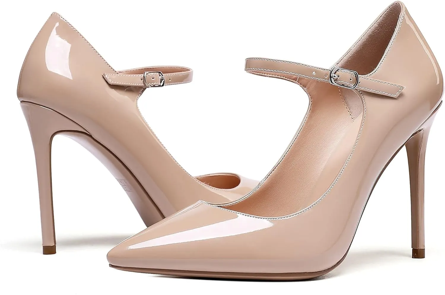 SAMMITOP Women's Pointed Toe Mary Jane Pumps High Heel Shoe with Ankle Strap