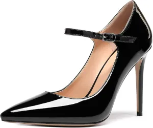 SAMMITOP Women's Pointed Toe Mary Jane Pumps High Heel Shoe with Ankle Strap