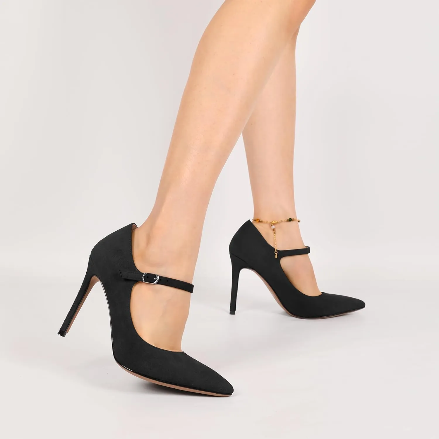 SAMMITOP Women's Pointed Toe Mary Jane Pumps High Heel Shoe with Ankle Strap
