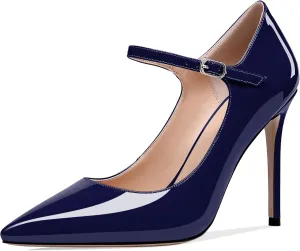 SAMMITOP Women's Pointed Toe Mary Jane Pumps High Heel Shoe with Ankle Strap