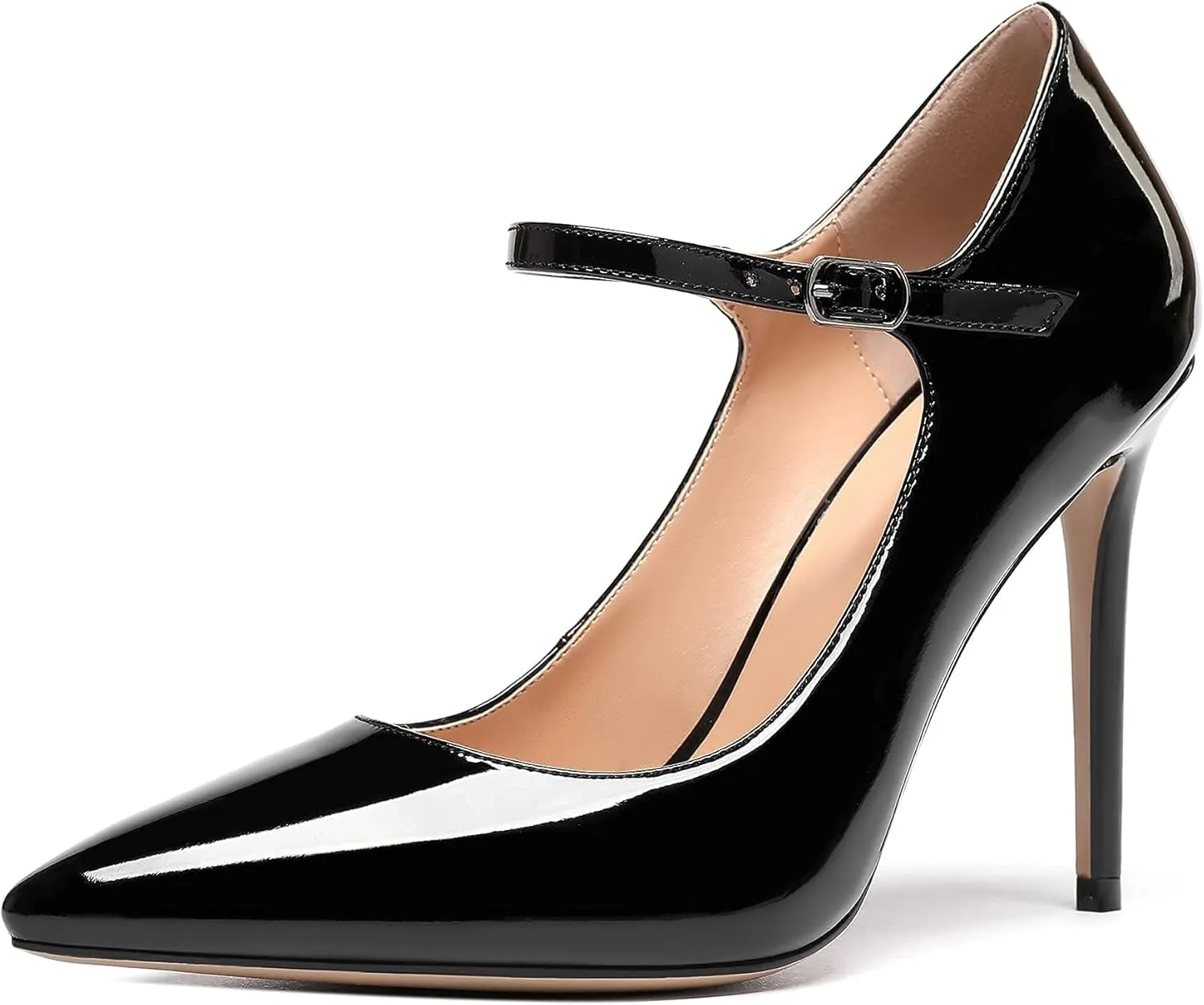 SAMMITOP Women's Pointed Toe Mary Jane Pumps High Heel Shoe with Ankle Strap