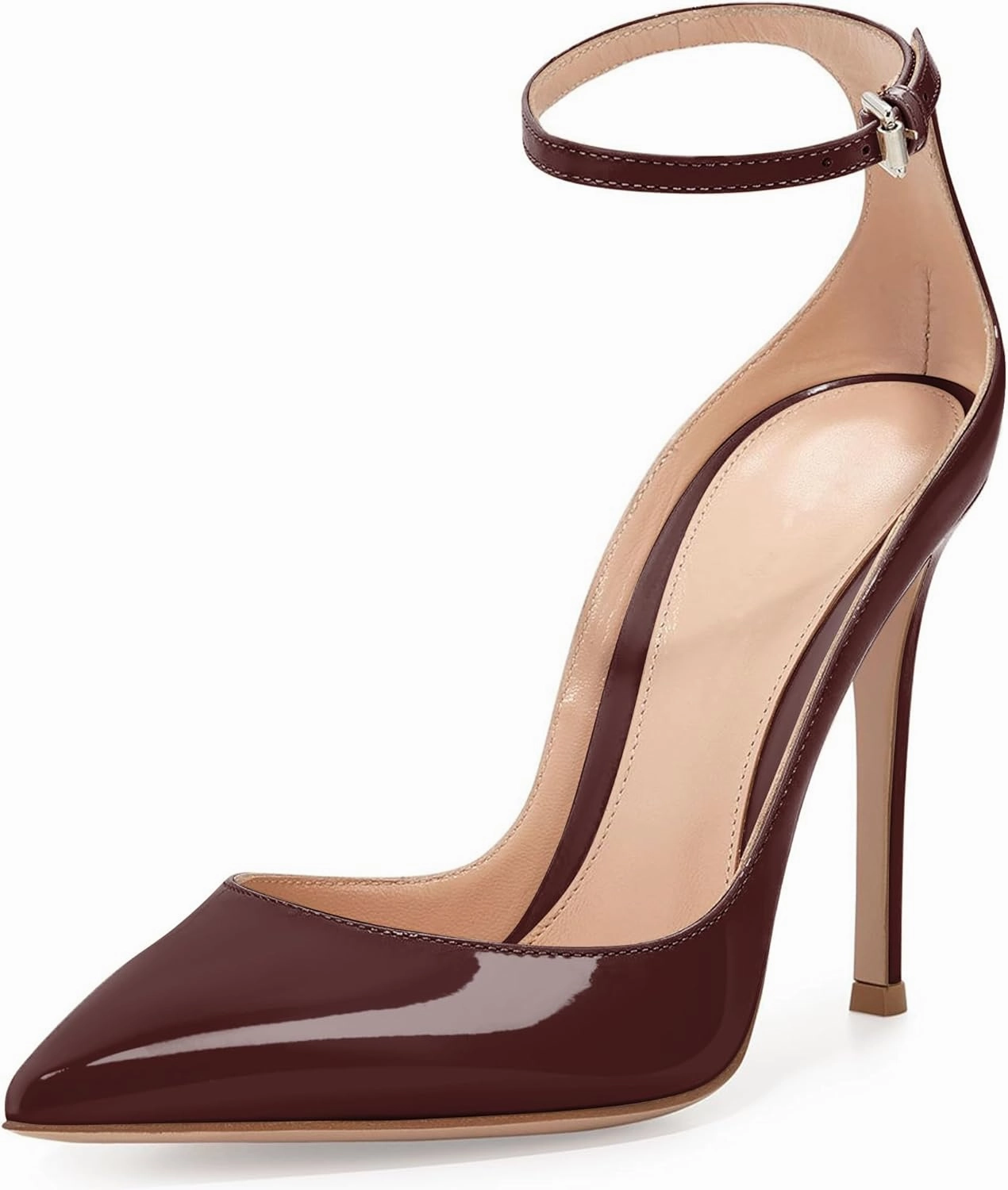 SAMMITOP Women's 100mm High Heel Pumps with Ankle Strap Pointed Toe Party Dress Shoes