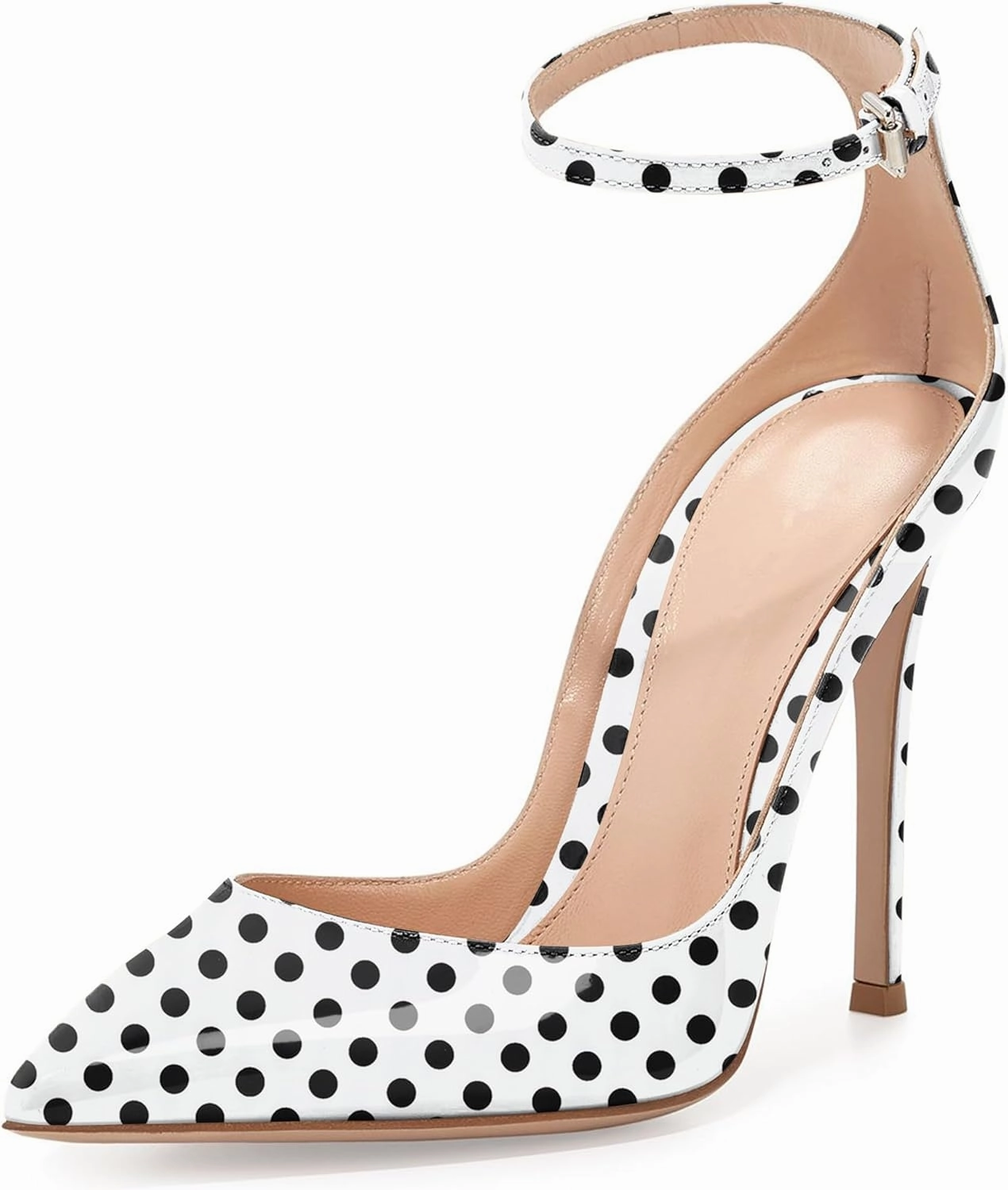SAMMITOP Women's 100mm High Heel Pumps with Ankle Strap Pointed Toe Party Dress Shoes