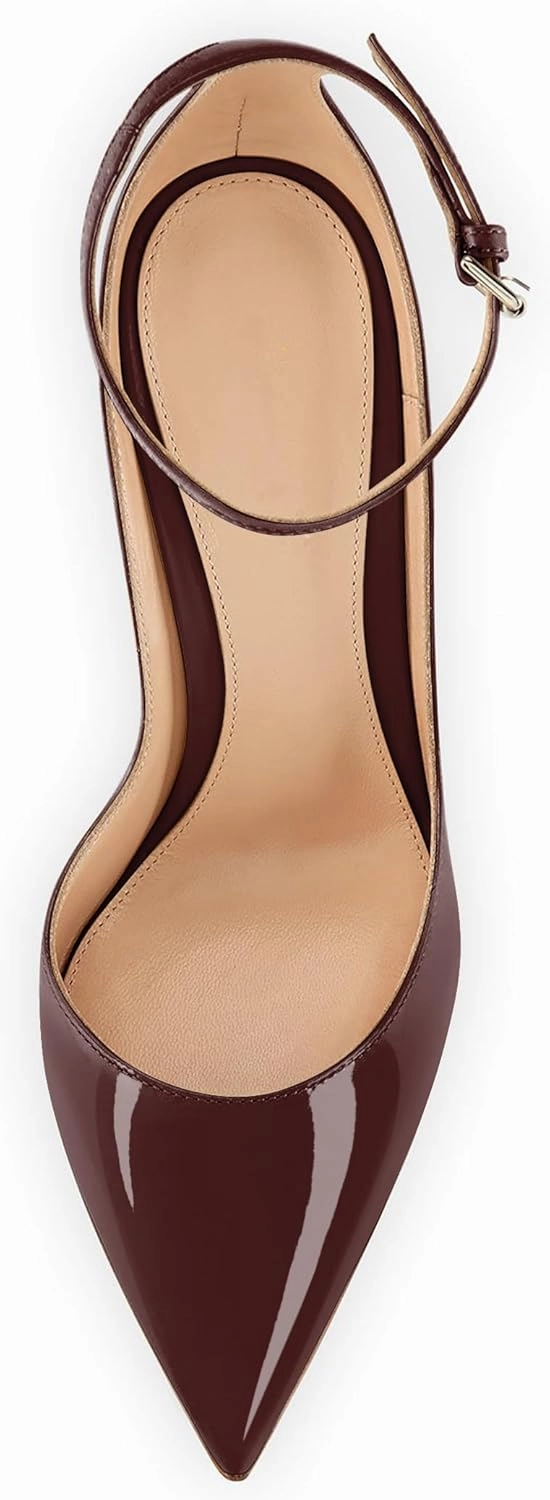 SAMMITOP Women's 100mm High Heel Pumps with Ankle Strap Pointed Toe Party Dress Shoes