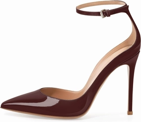 SAMMITOP Women's 100mm High Heel Pumps with Ankle Strap Pointed Toe Party Dress Shoes
