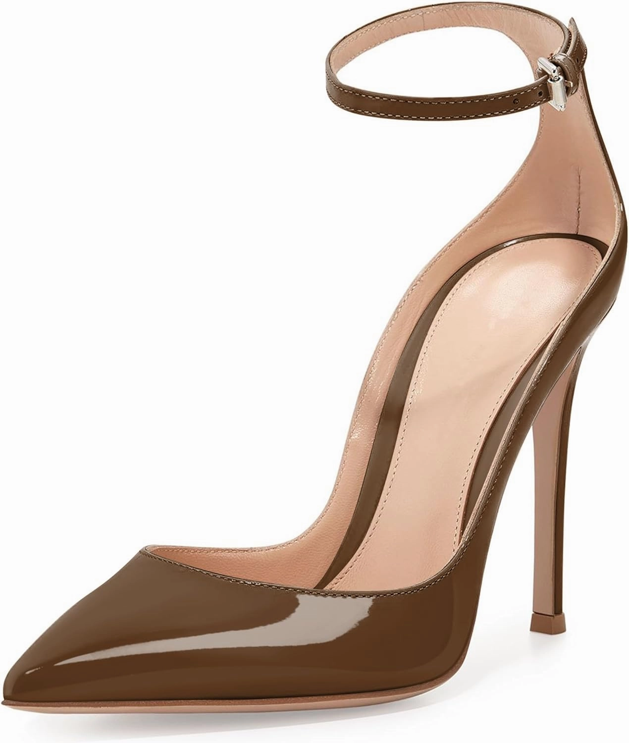 SAMMITOP Women's 100mm High Heel Pumps with Ankle Strap Pointed Toe Party Dress Shoes