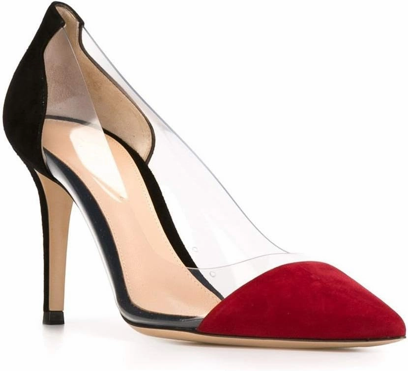 SAMMITOP Women's 80mm Pointed Toe Transparent Pumps Clear PVC High Heels Dress Shoes