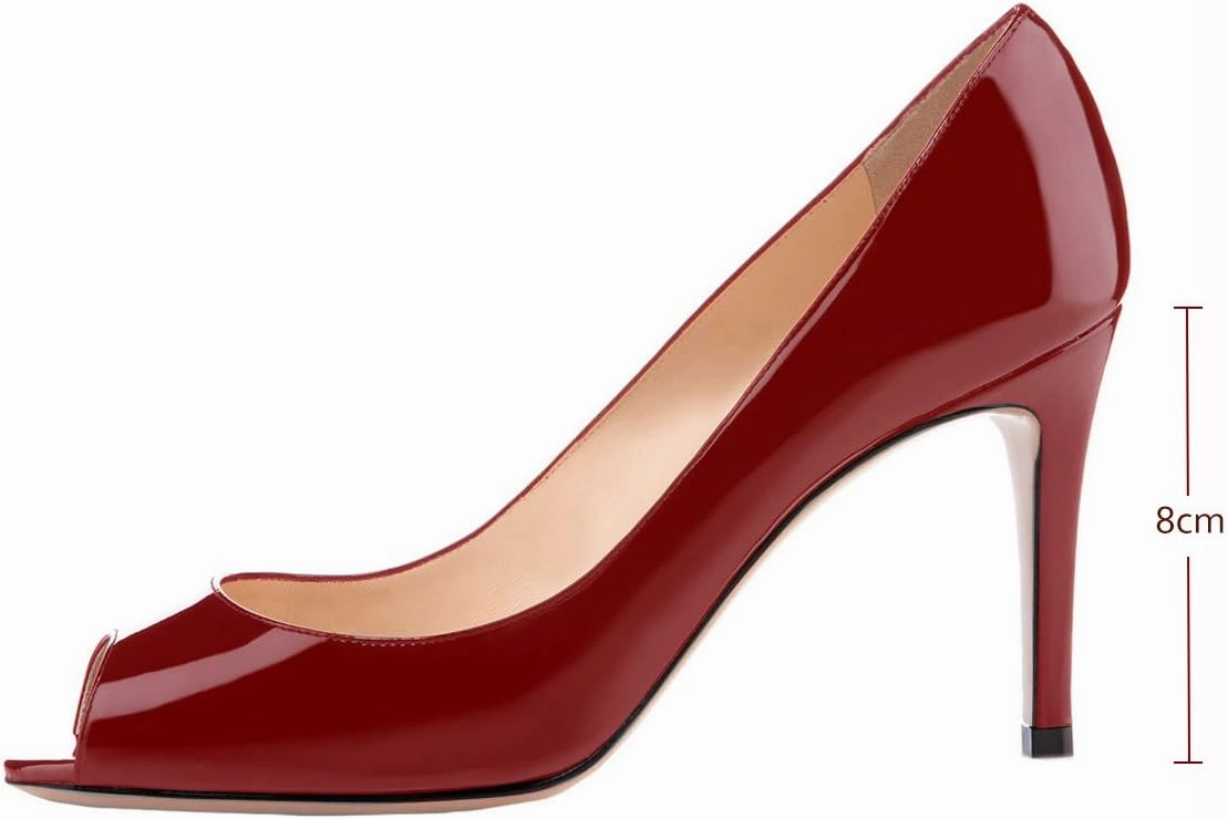 SAMMITOP Women's Peep Toe Pumps 80mm High Heel Shoes Slip On Patent Pumps Formal Shoes