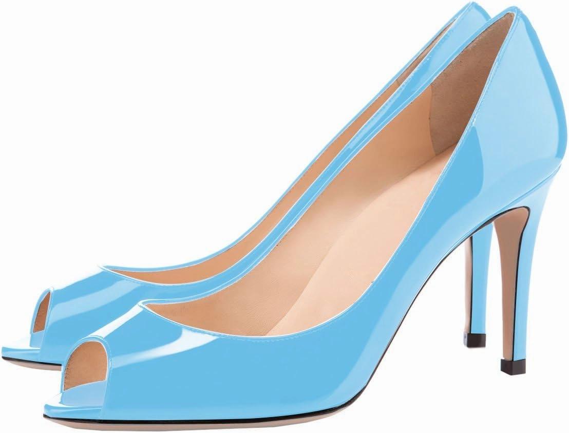 SAMMITOP Women's Peep Toe Pumps 80mm High Heel Shoes Slip On Patent Pumps Formal Shoes