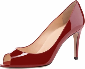SAMMITOP Women's Peep Toe Pumps 80mm High Heel Shoes Slip On Patent Pumps Formal Shoes