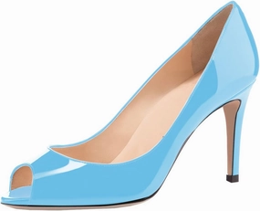 SAMMITOP Women's Peep Toe Pumps 80mm High Heel Shoes Slip On Patent Pumps Formal Shoes