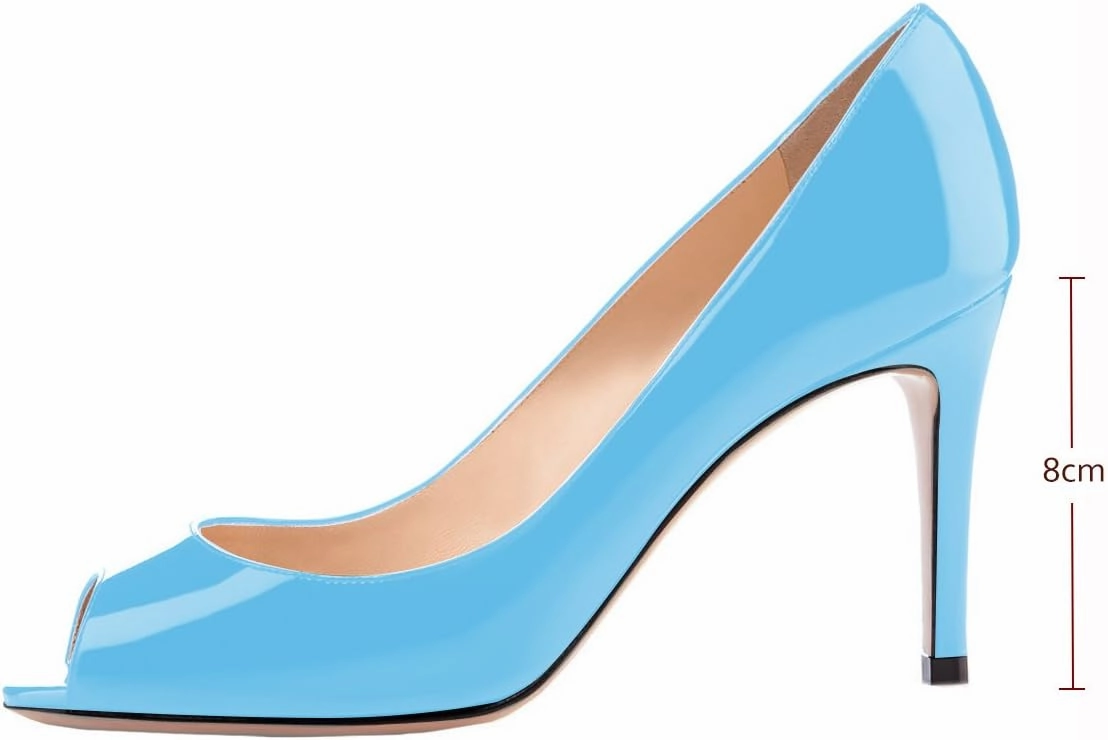 SAMMITOP Women's Peep Toe Pumps 80mm High Heel Shoes Slip On Patent Pumps Formal Shoes