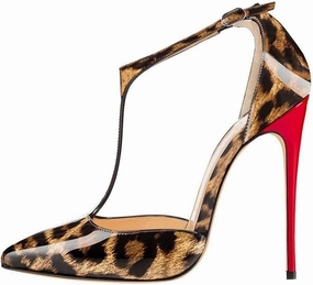 SAMMITOP Women's Pointed Toe High Heel Pumps T-Strap Dress Shoes 12cm Stilettos Heels
