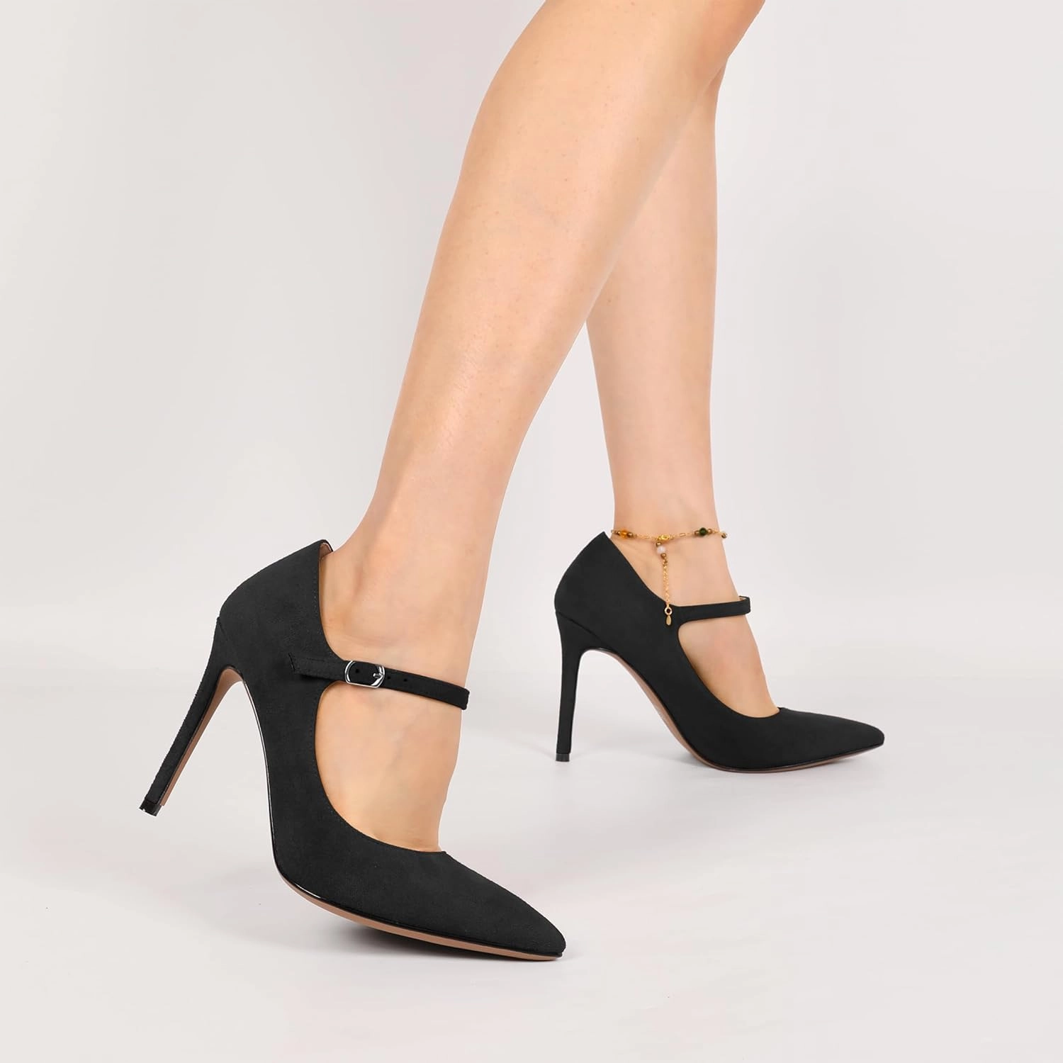 SAMMITOP Women's Pointed Toe Mary Jane Pumps High Heel Shoe with Ankle Strap