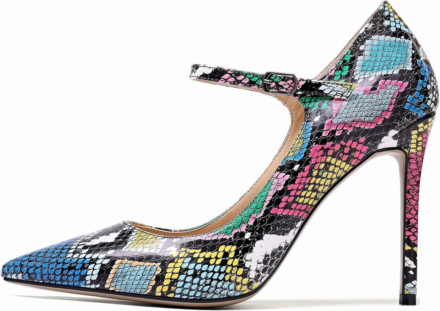 SAMMITOP Women's Pointed Toe Mary Jane Pumps High Heel Shoe with Ankle Strap