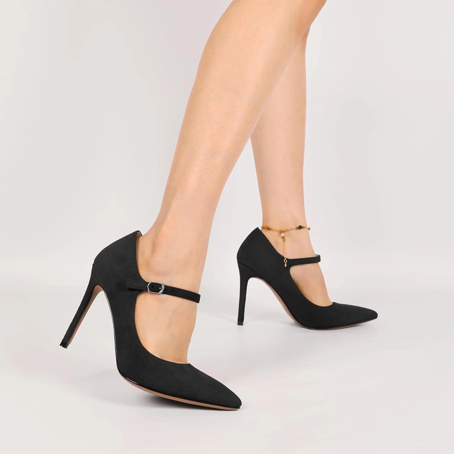 SAMMITOP Women's Pointed Toe Mary Jane Pumps High Heel Shoe with Ankle Strap
